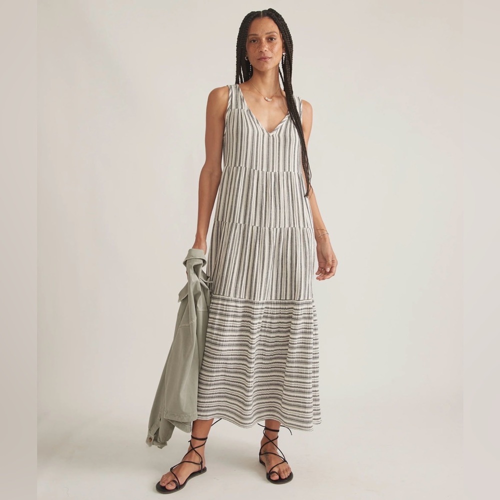 Marine Layer Corinne Double Cloth Maxi Dress - Medium / Black and White Stripe